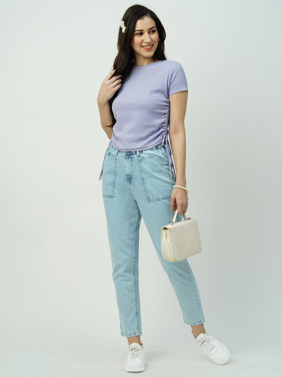 Women Light Blue High-Rise Baggy Fit Jeans