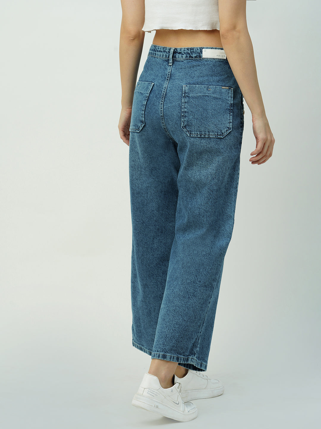 Women Blue High-Rise Wide Leg Jeans