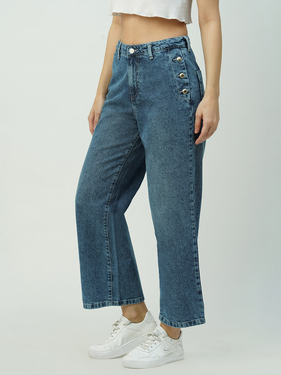 Women Blue High-Rise Wide Leg Jeans