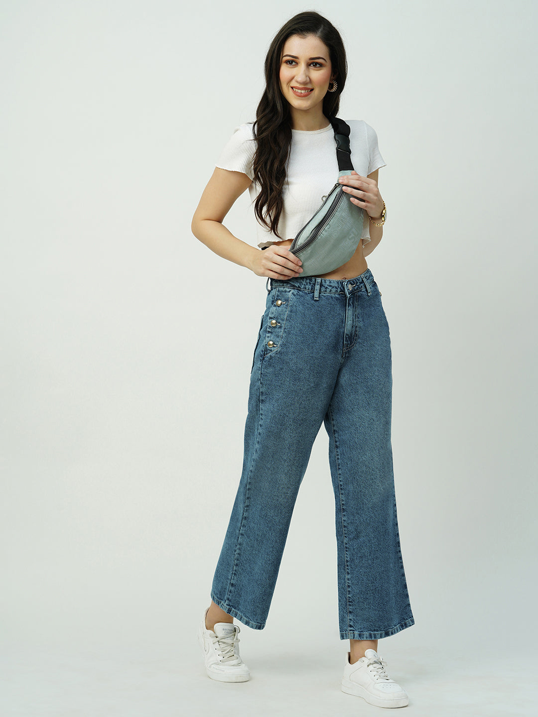 Women Blue High-Rise Wide Leg Jeans