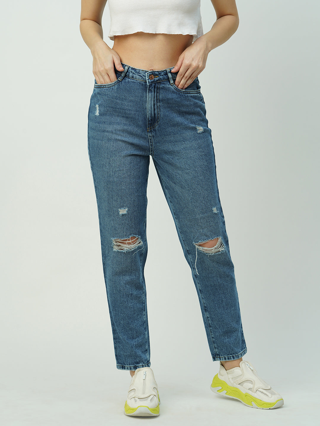 Women Blue High-Rise Mom Fit Jeans