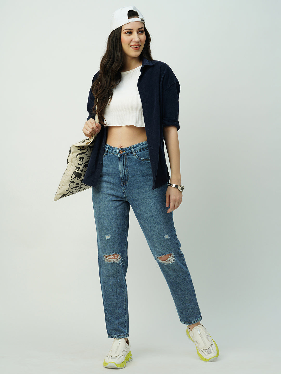 Women Blue High-Rise Mom Fit Jeans