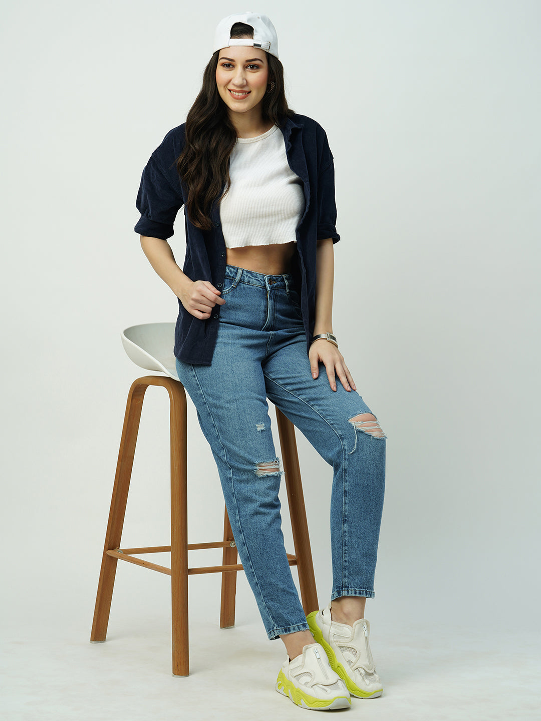 Women Blue High-Rise Mom Fit Jeans