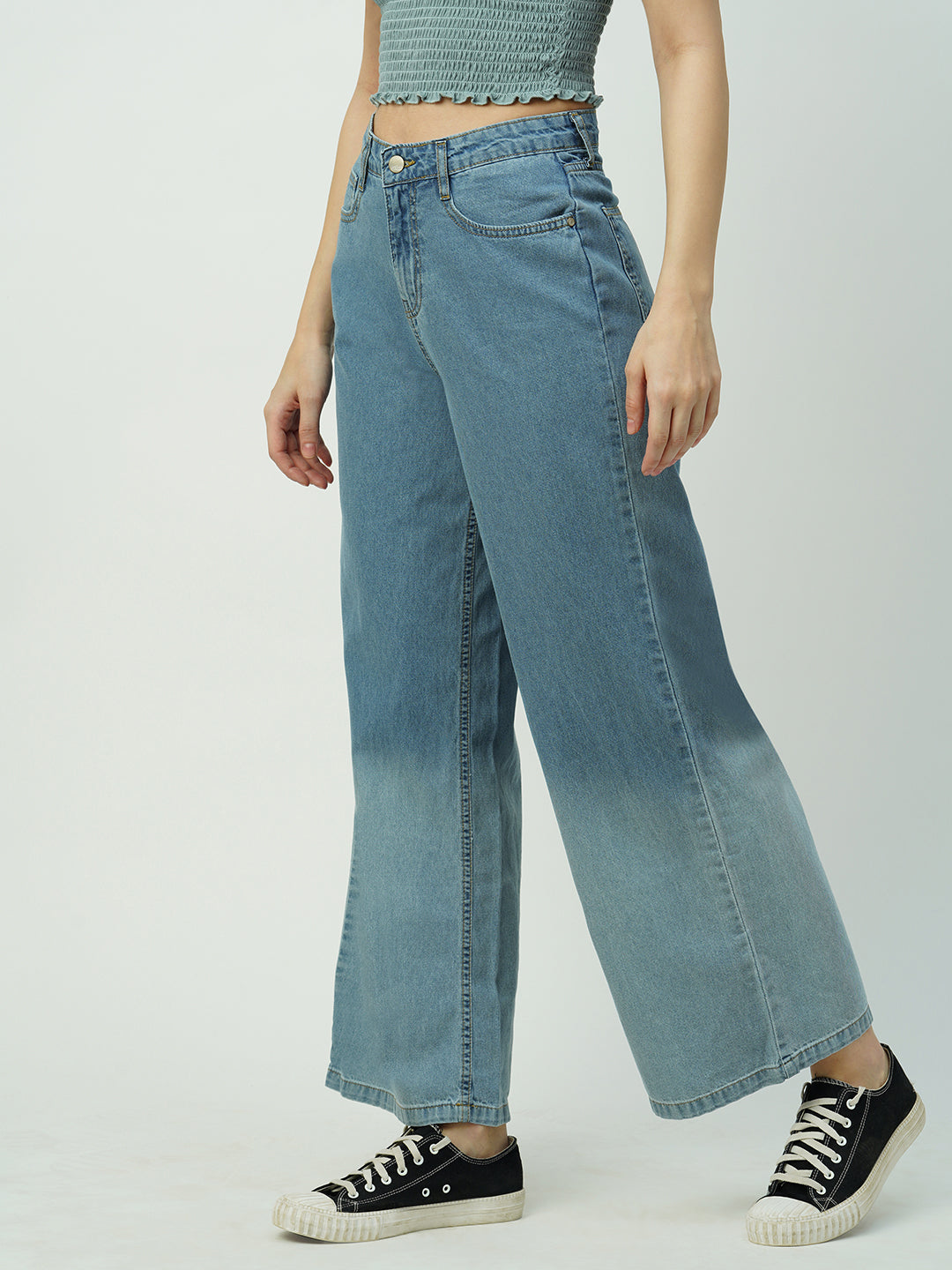 Women Light Blue High-Rise Super Wide Leg Jeans