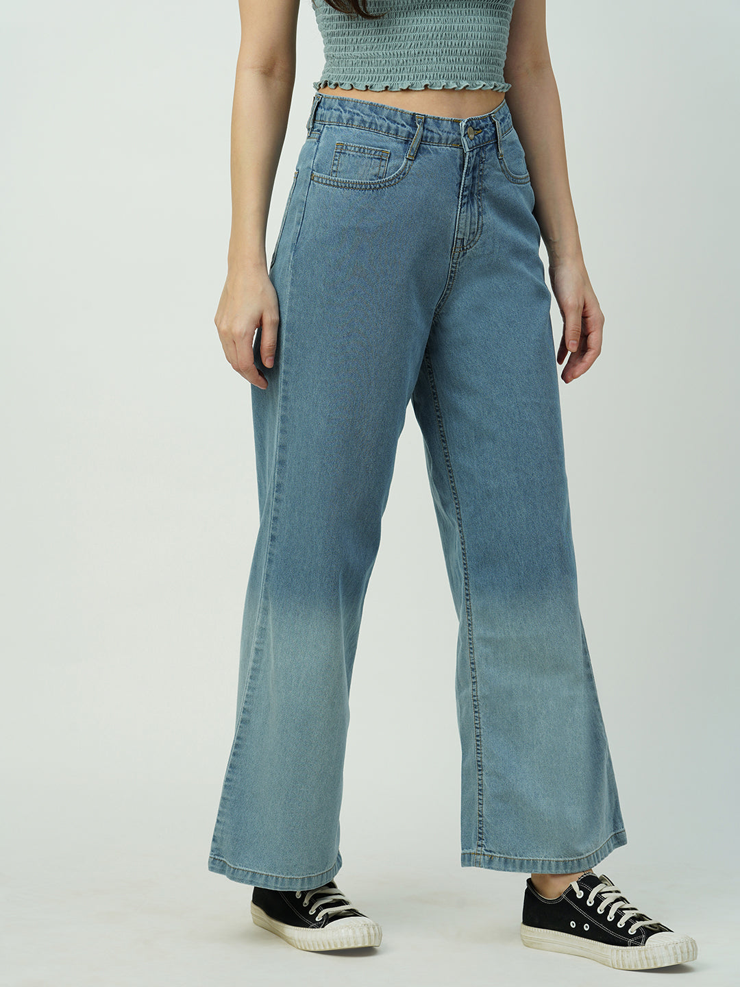 Women Light Blue High-Rise Super Wide Leg Jeans