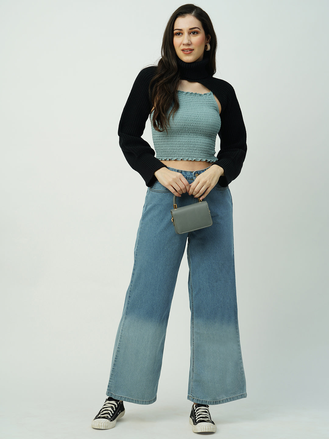 Women Light Blue High-Rise Super Wide Leg Jeans
