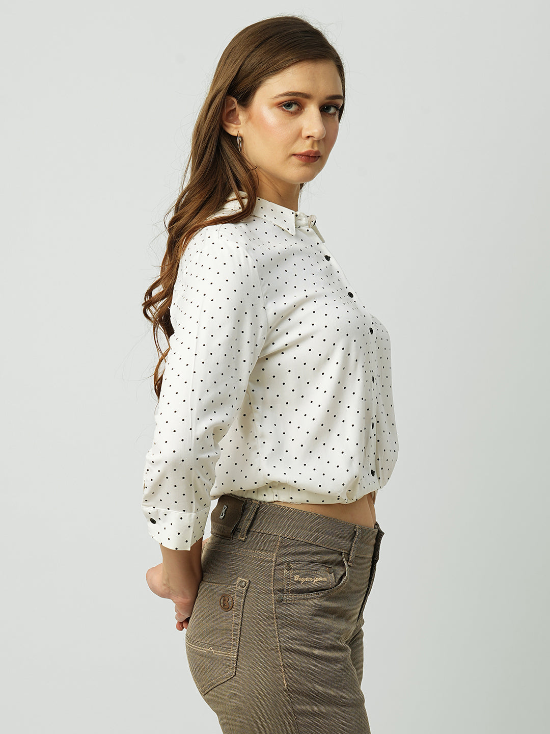 Women Off White Polka Dot Slim Shirt