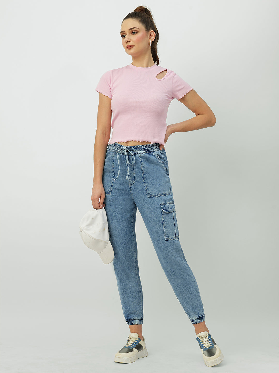 Women Blue Mid-Rise Skinny Cargo