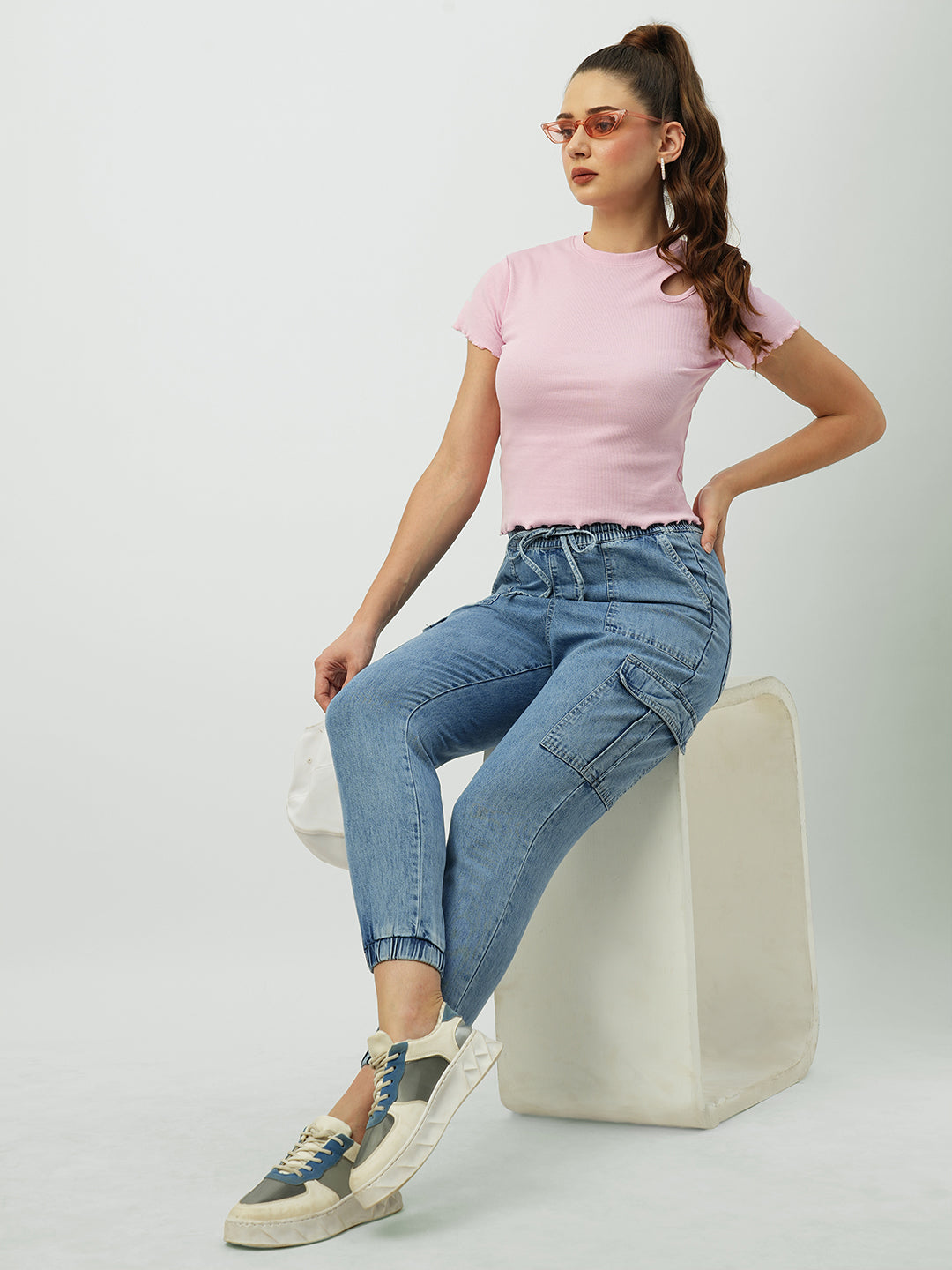Women Blue Mid-Rise Skinny Cargo