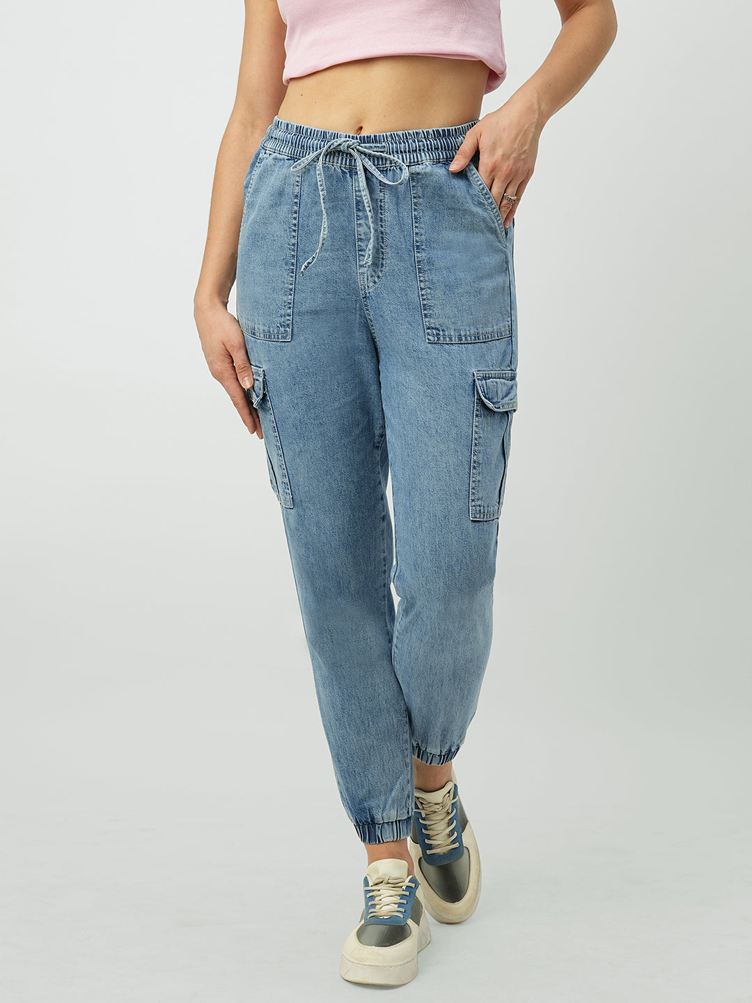 Women Blue Mid-Rise Skinny Cargo