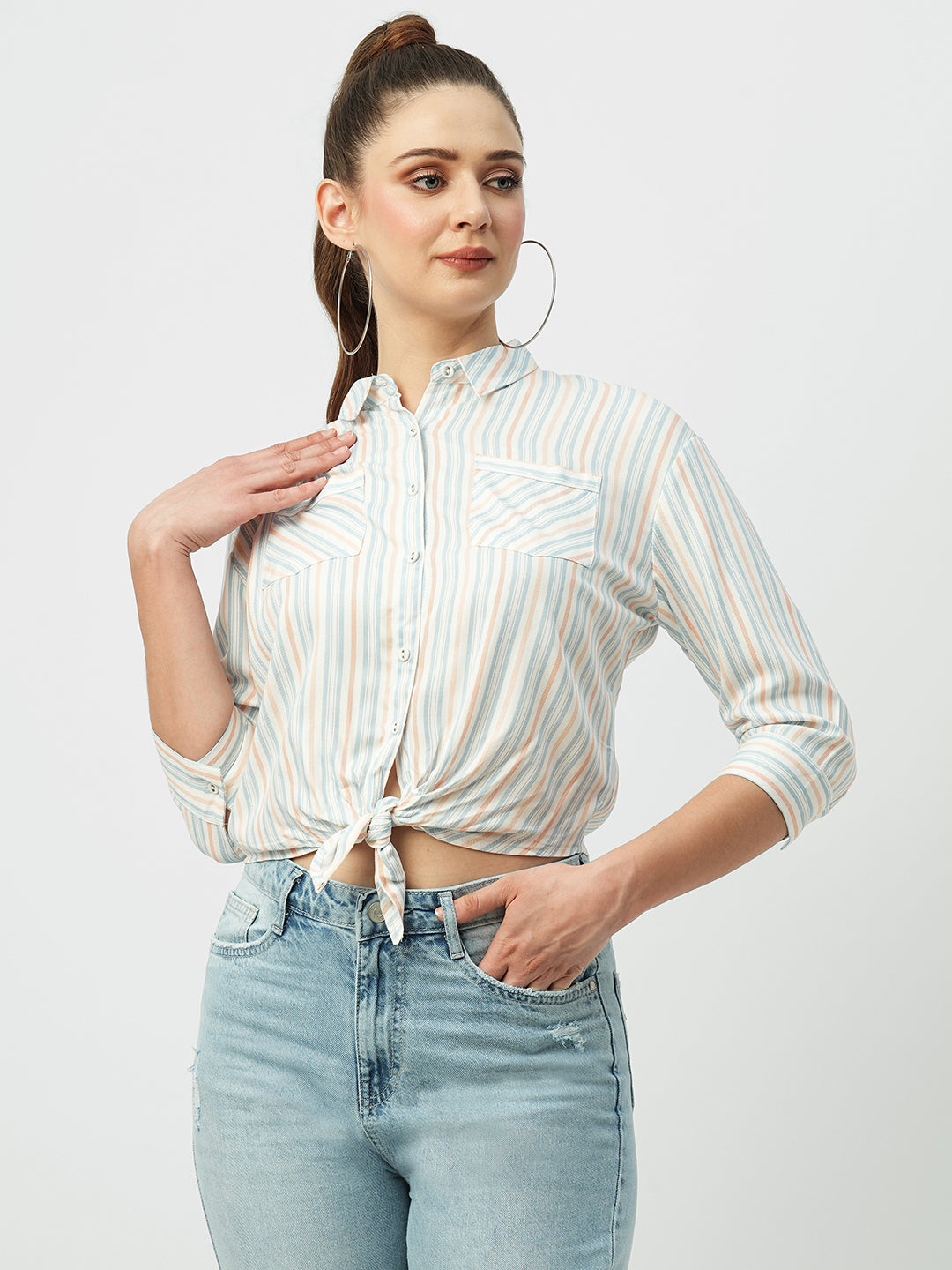 Women Multicolor Striped Crop Shirt