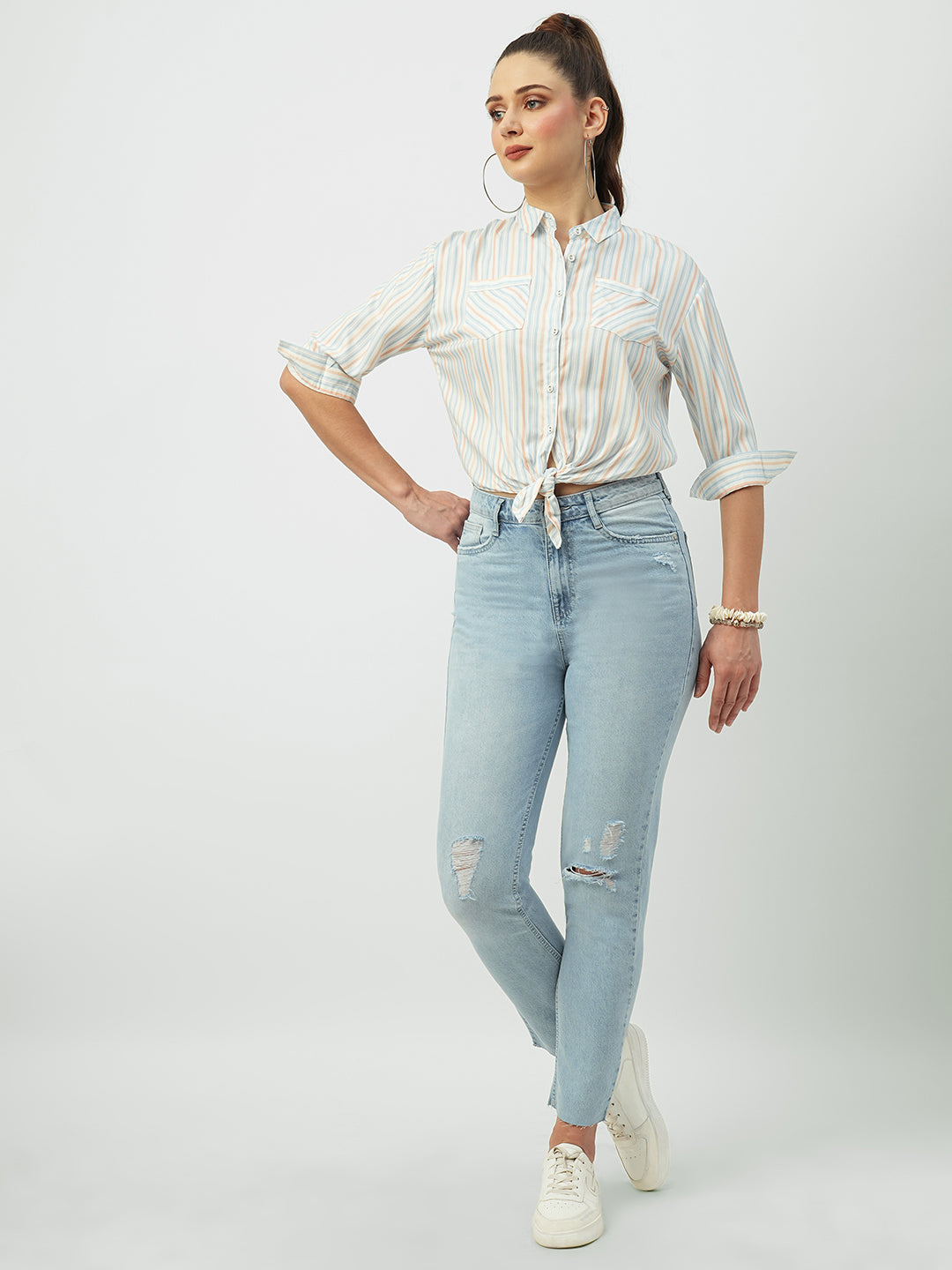 Women Mid Blue High-Rise Slim Straight Fit Jeans