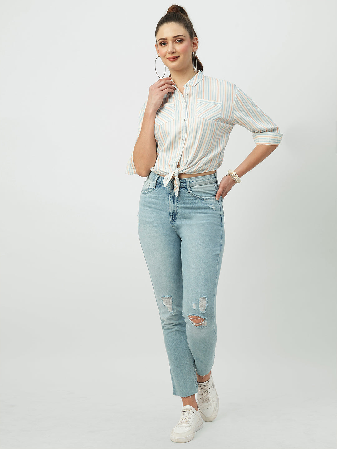Women Multicolor Striped Crop Shirt