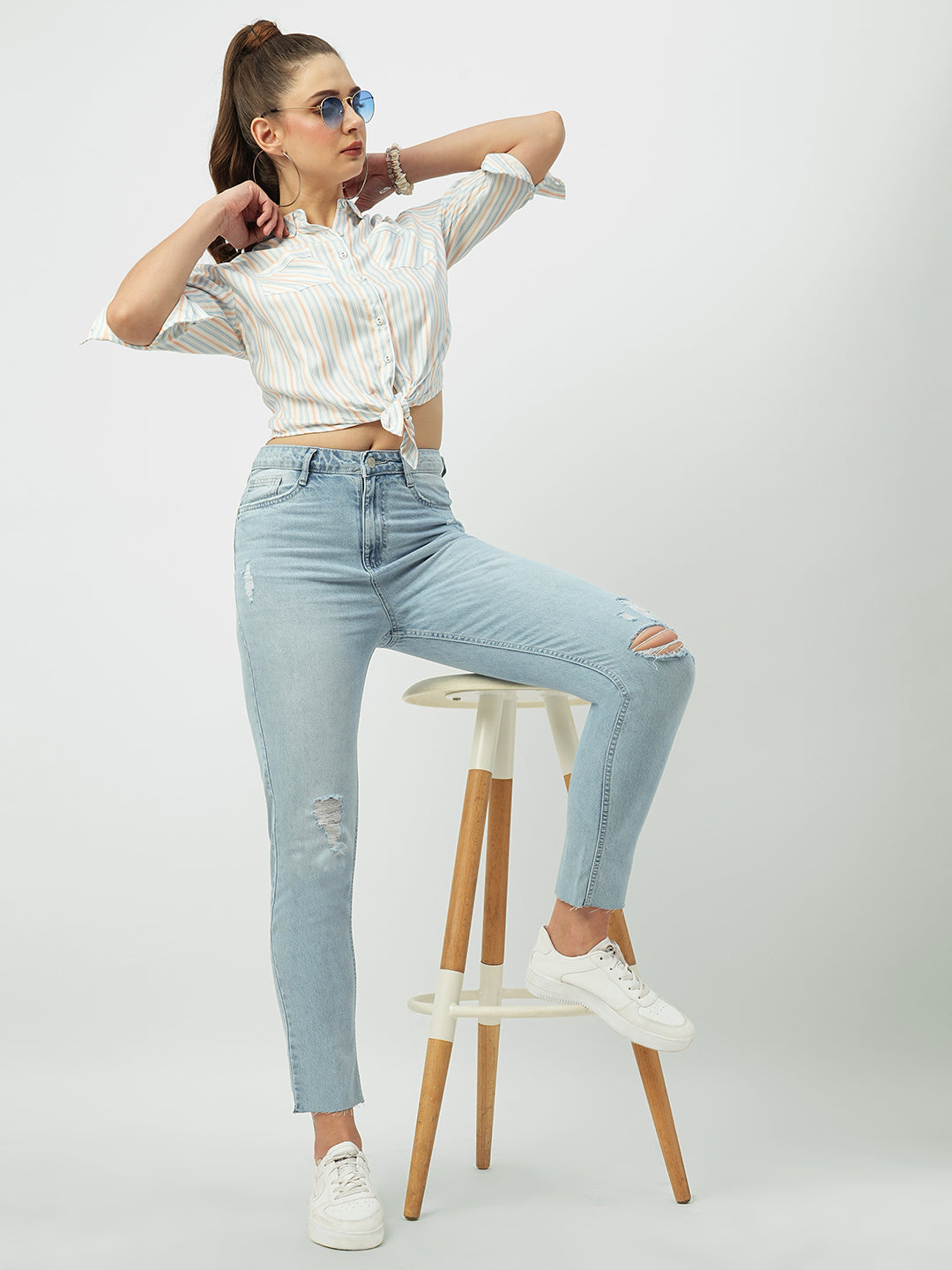 Women Mid Blue High-Rise Slim Straight Fit Jeans