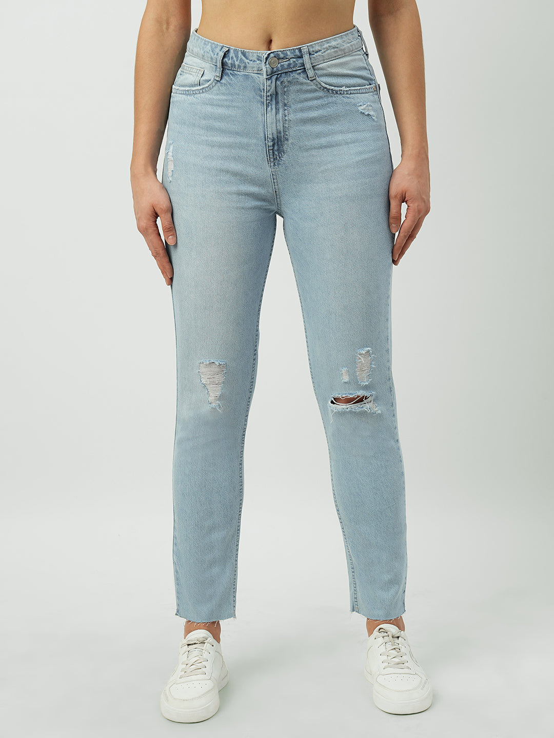 Women Mid Blue High-Rise Slim Straight Fit Jeans