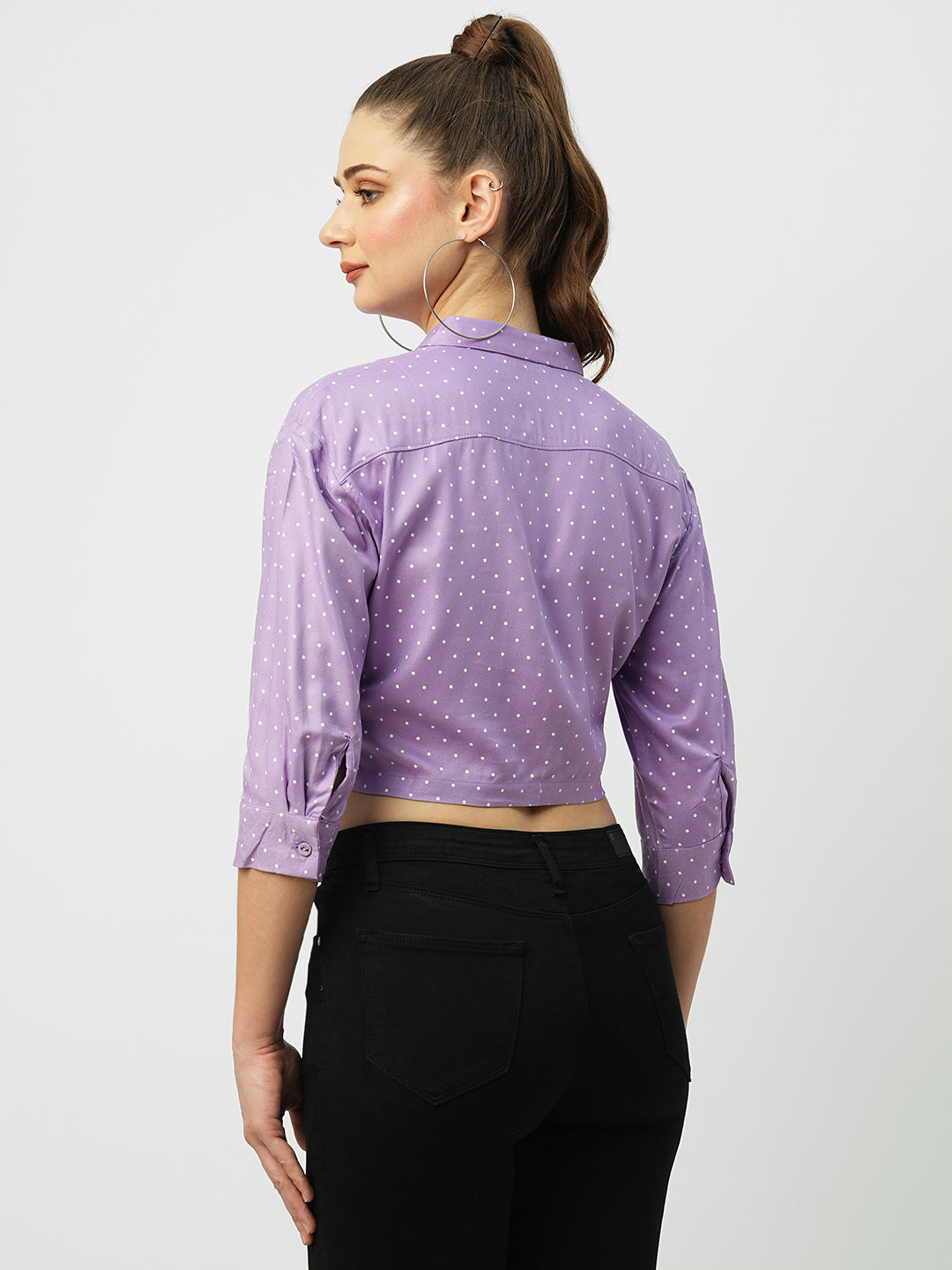 Women Lilac Polka Dot Slim Shirt