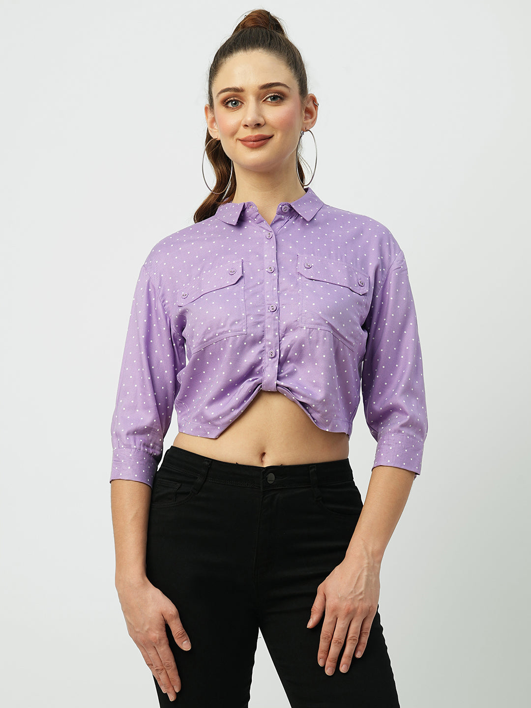 Women Lilac Polka Dot Slim Shirt