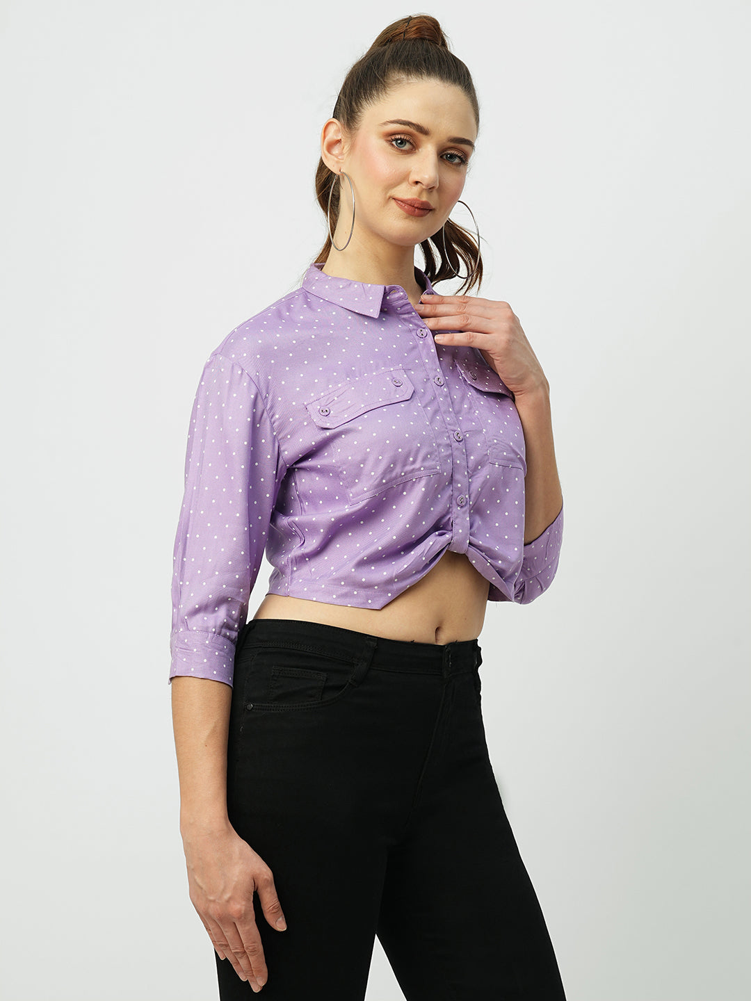 Women Lilac Polka Dot Slim Shirt