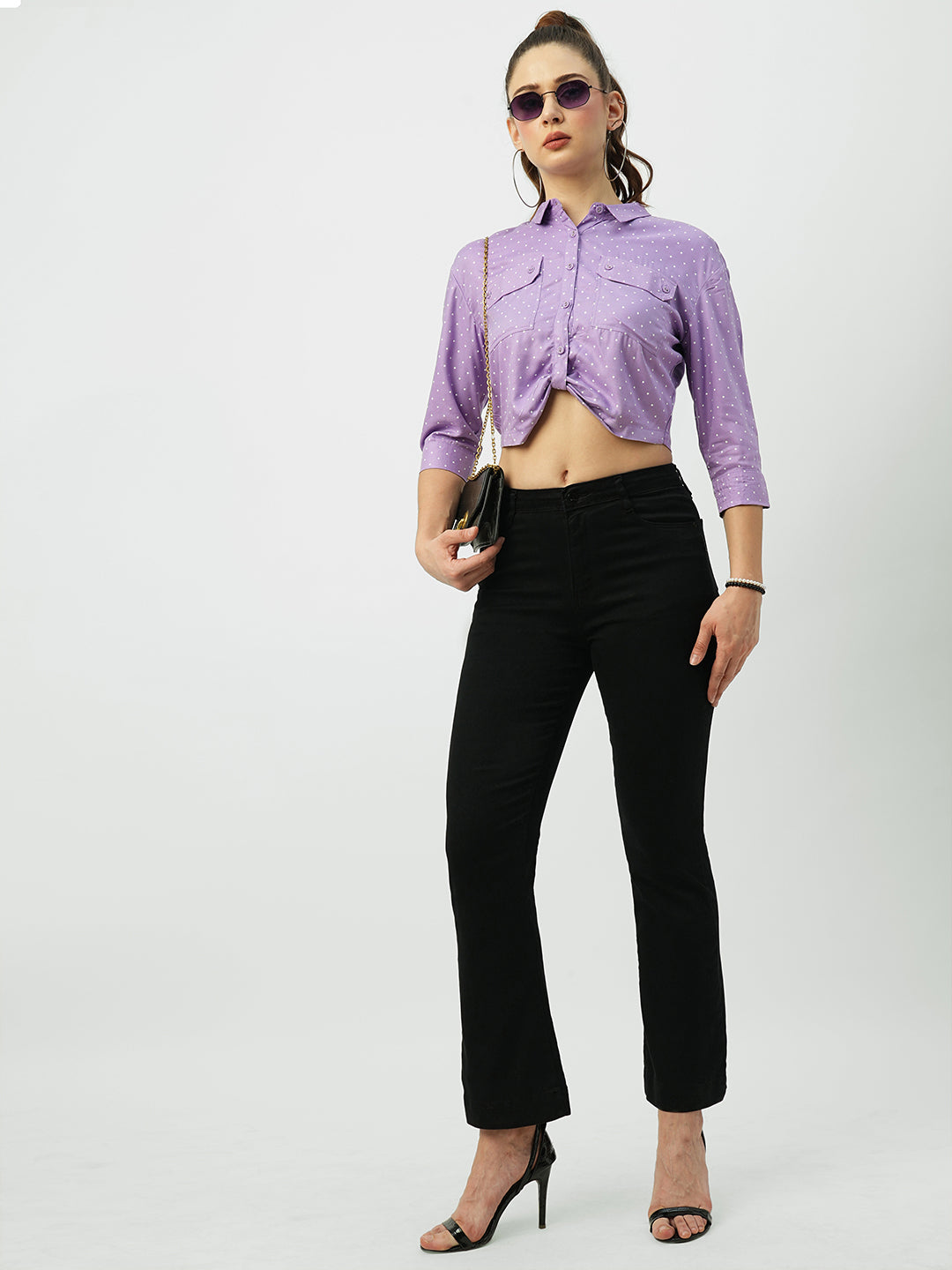 Women Lilac Polka Dot Slim Shirt
