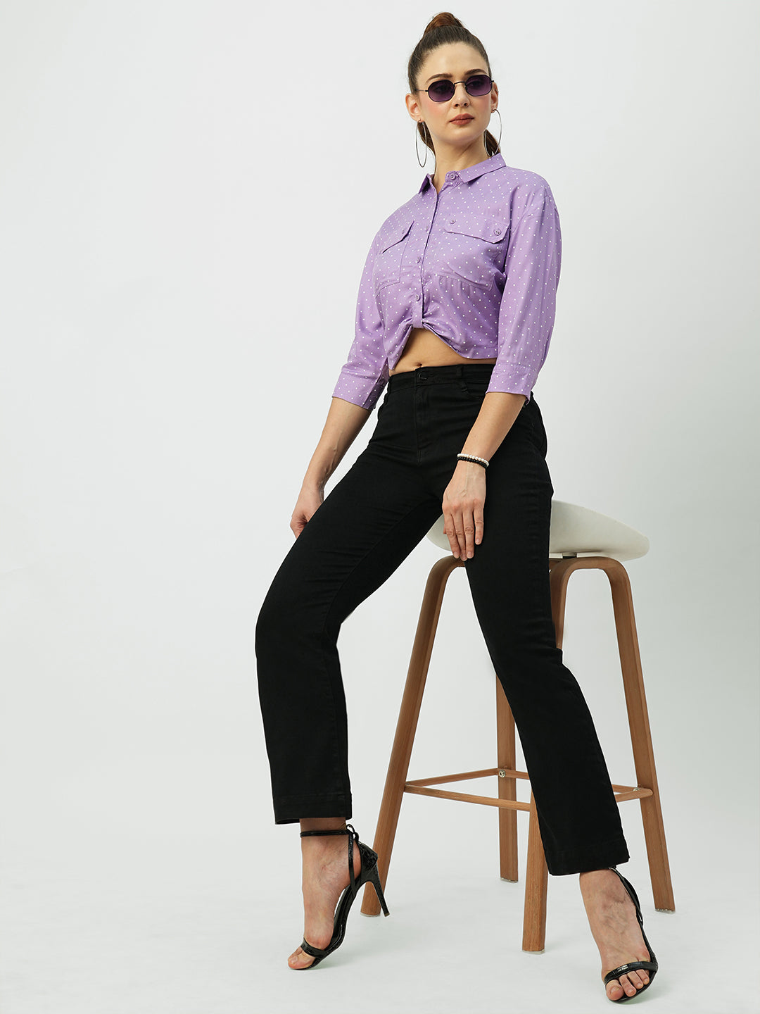Women Lilac Crop Shirt