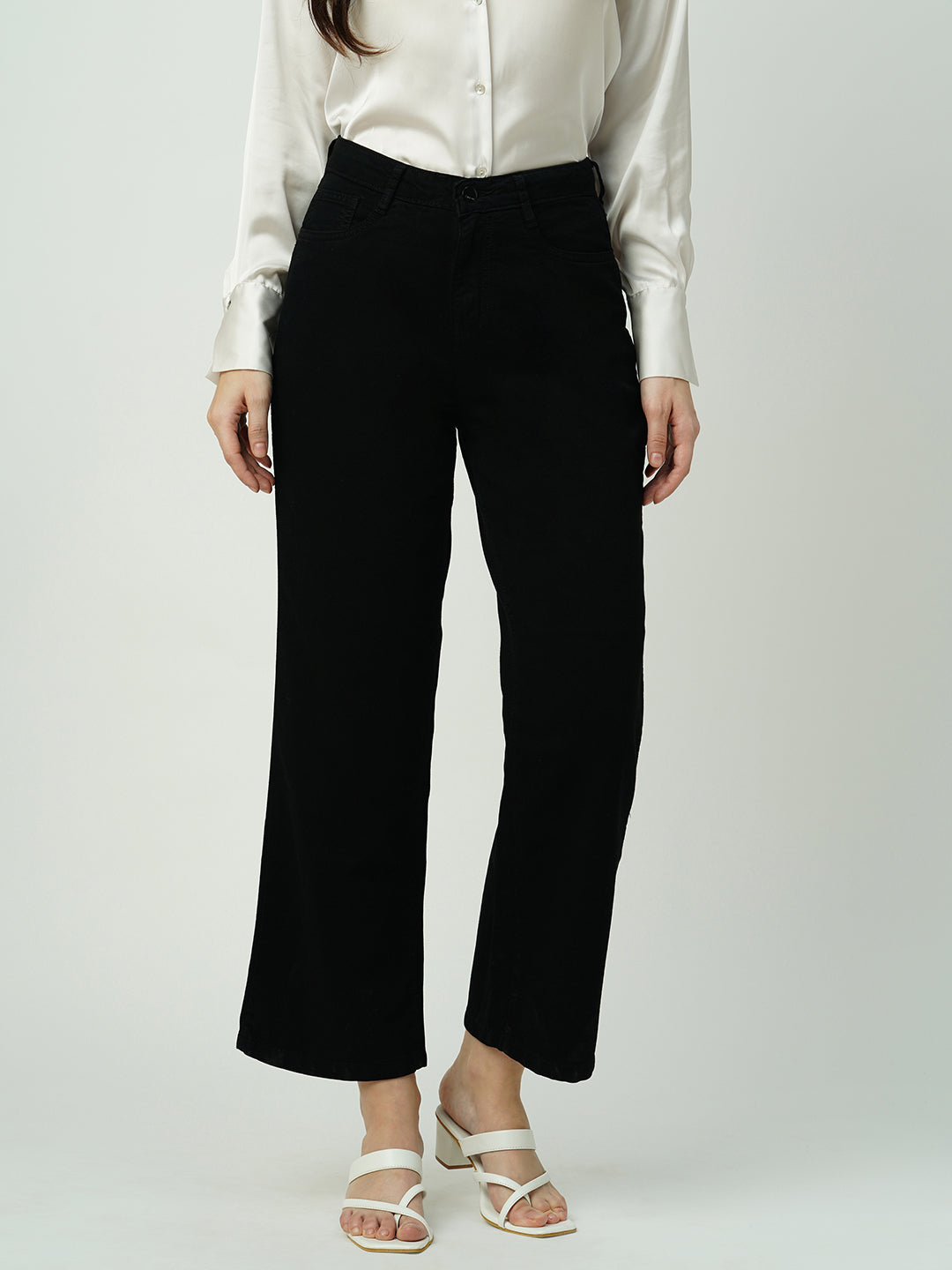 Women Black High-Rise Wide Leg Jeans