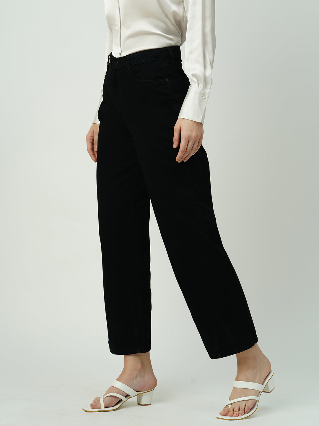 Women Black High-Rise Wide Leg Jeans