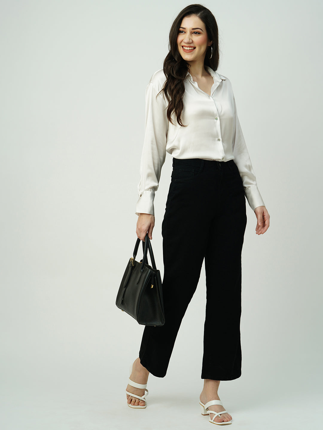 Women Black High-Rise Wide Leg Jeans