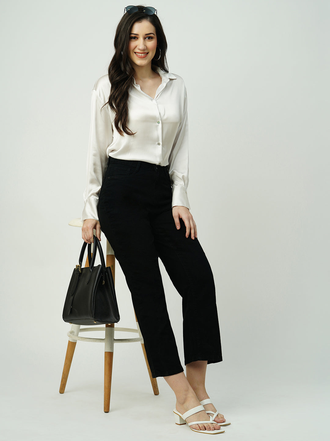 Women Black High-Rise Wide Leg Jeans