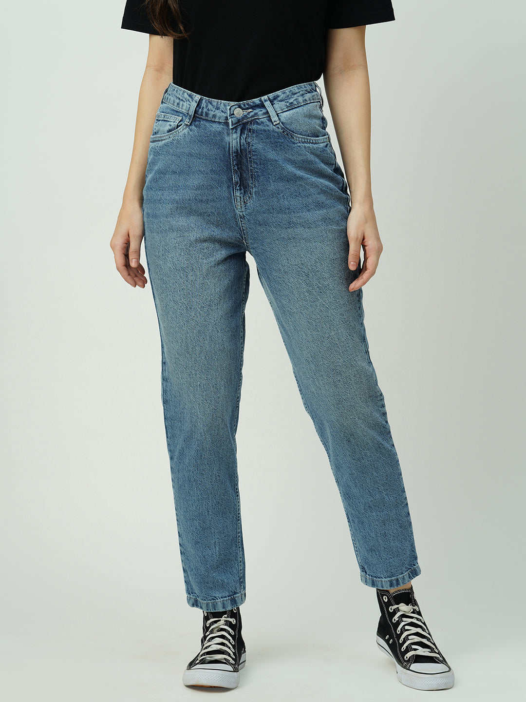 Women Light Blue High-Rise Mom Fit Jeans