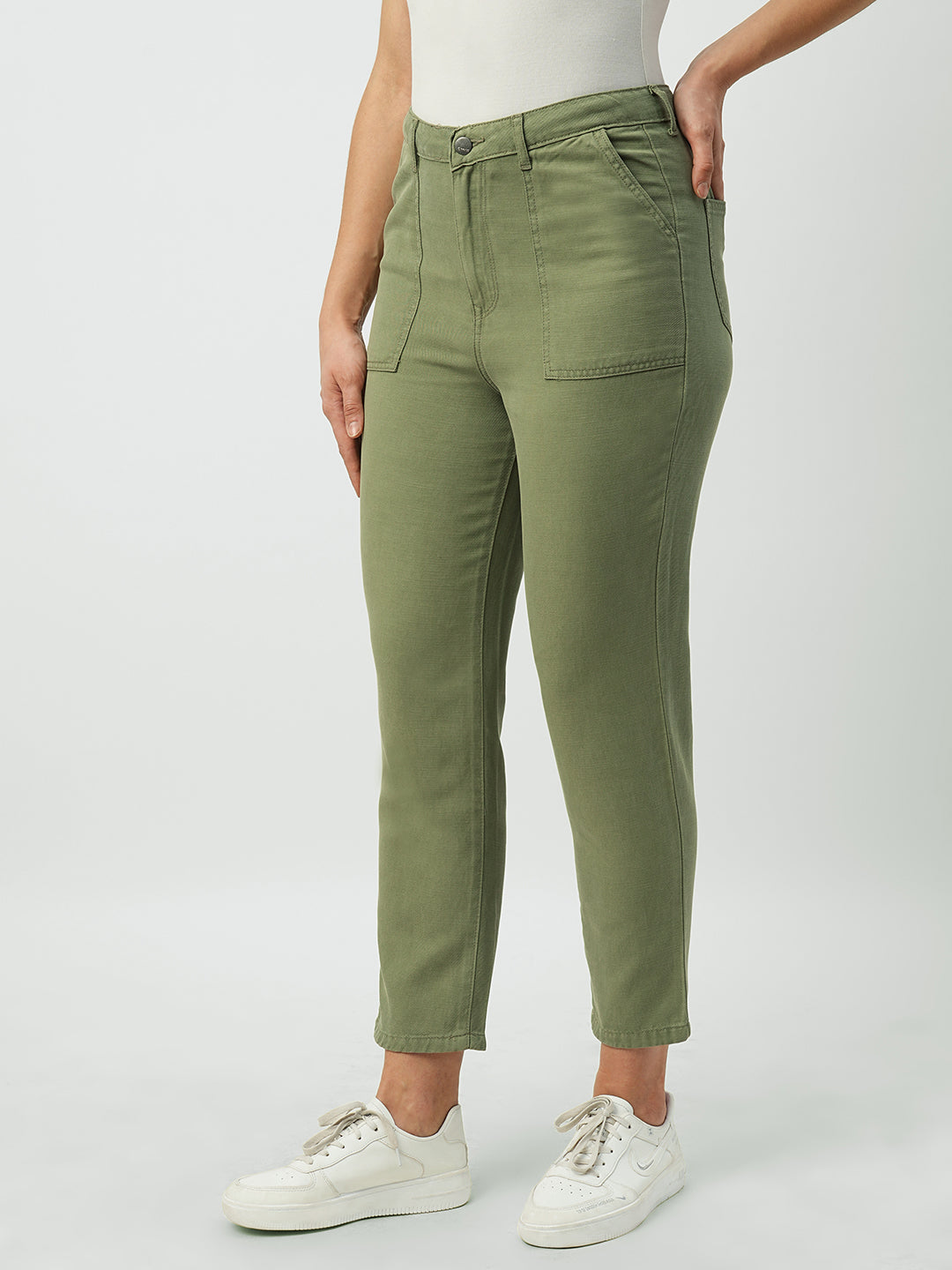 Women Olive High-Rise Loose Straight Jeans