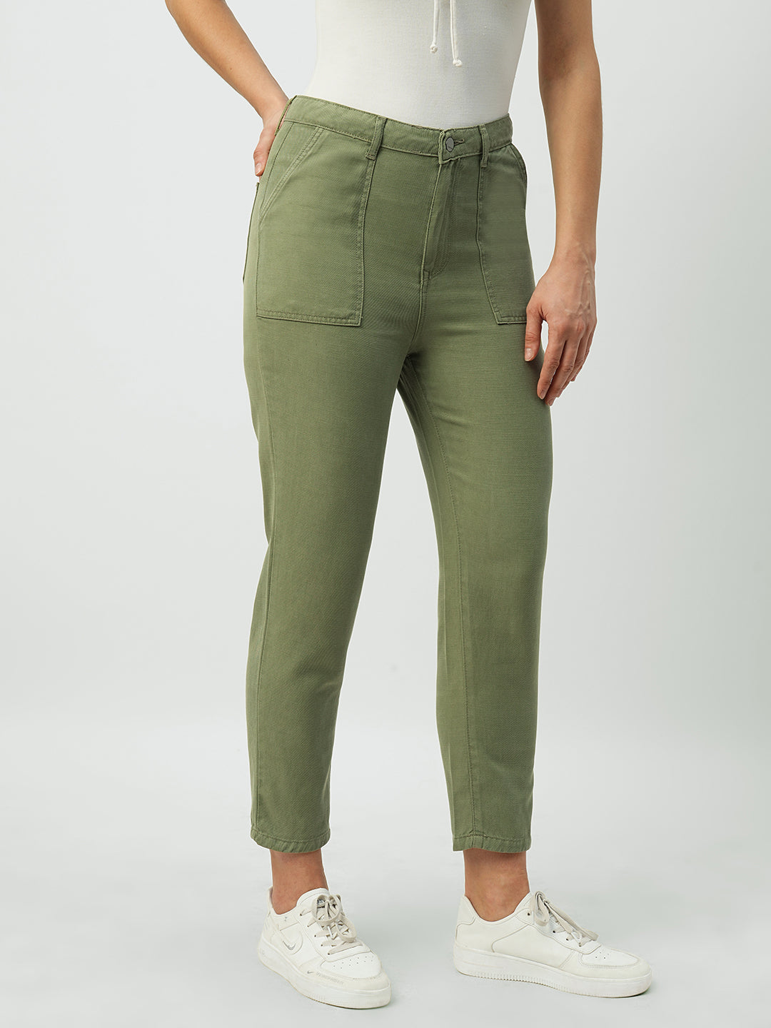 Women Olive High-Rise Loose Straight Jeans