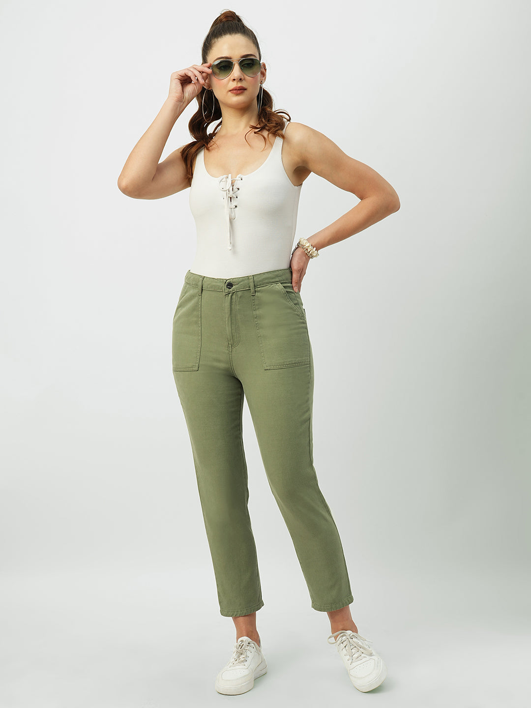 Women Olive High-Rise Loose Straight Jeans