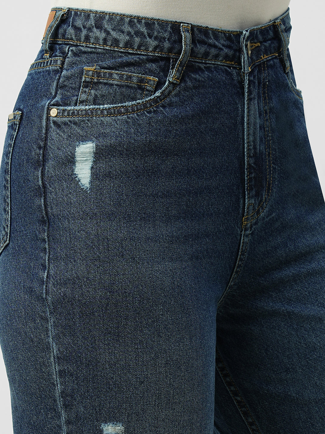Women Dark Blue High-Rise Loose Straight Jeans