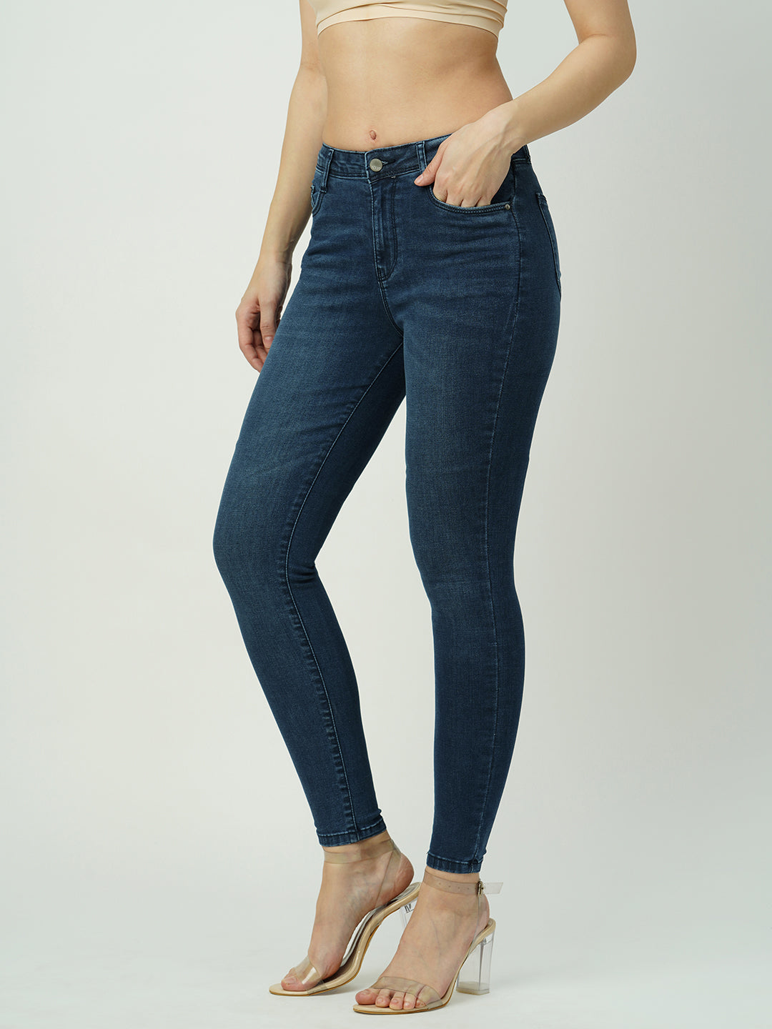 Women Dark Blue High-Rise Skinny Jeans