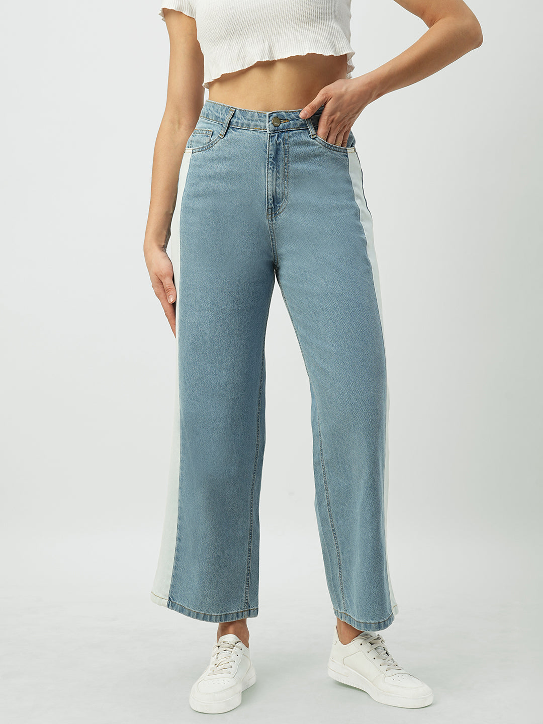 Women Light Blue High-Rise Wide Leg Jeans