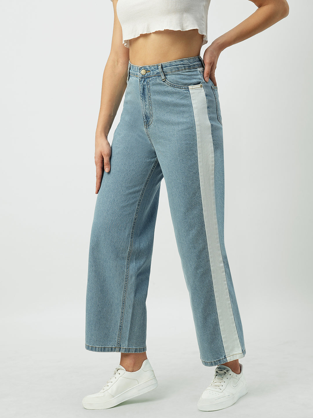 Women Light Blue High-Rise Wide Leg Jeans
