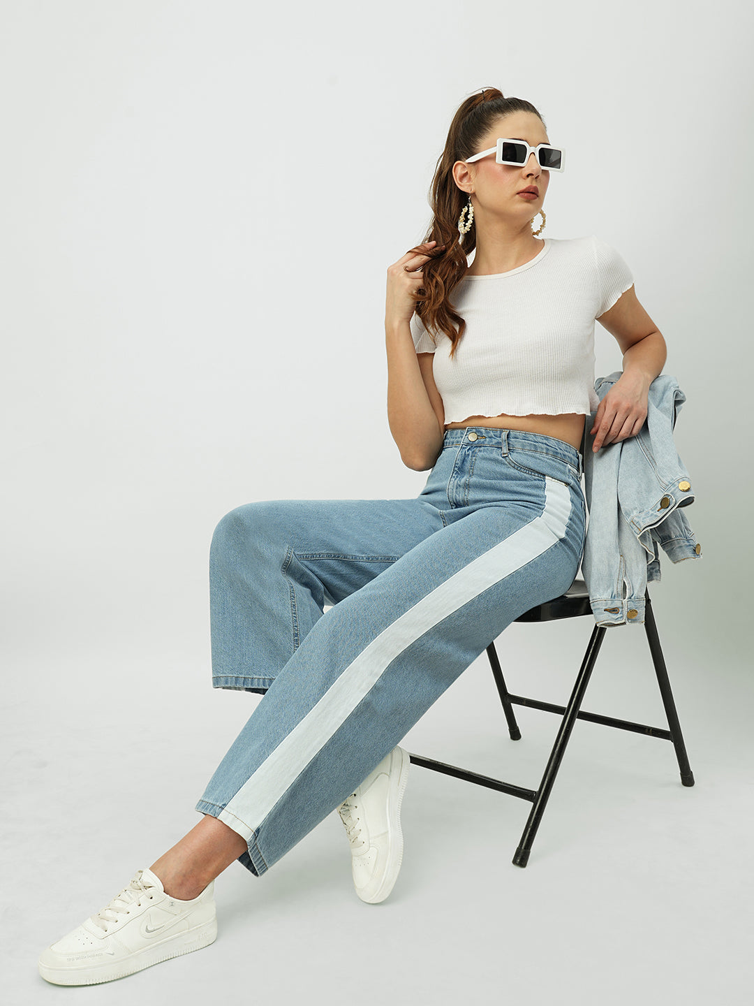 Women Light Blue High-Rise Wide Leg Jeans
