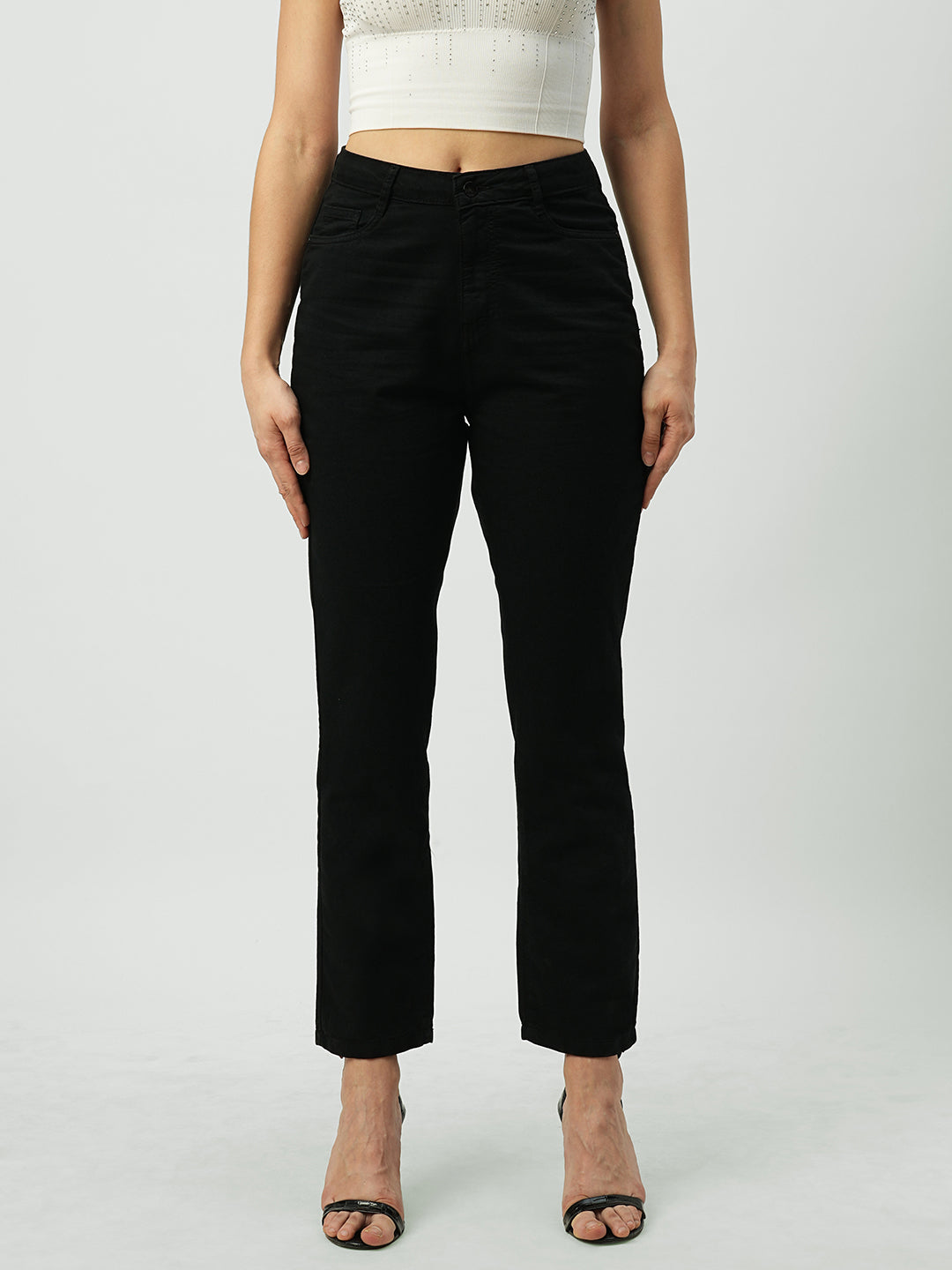 Women Black High-Rise Straight Fit Jeans