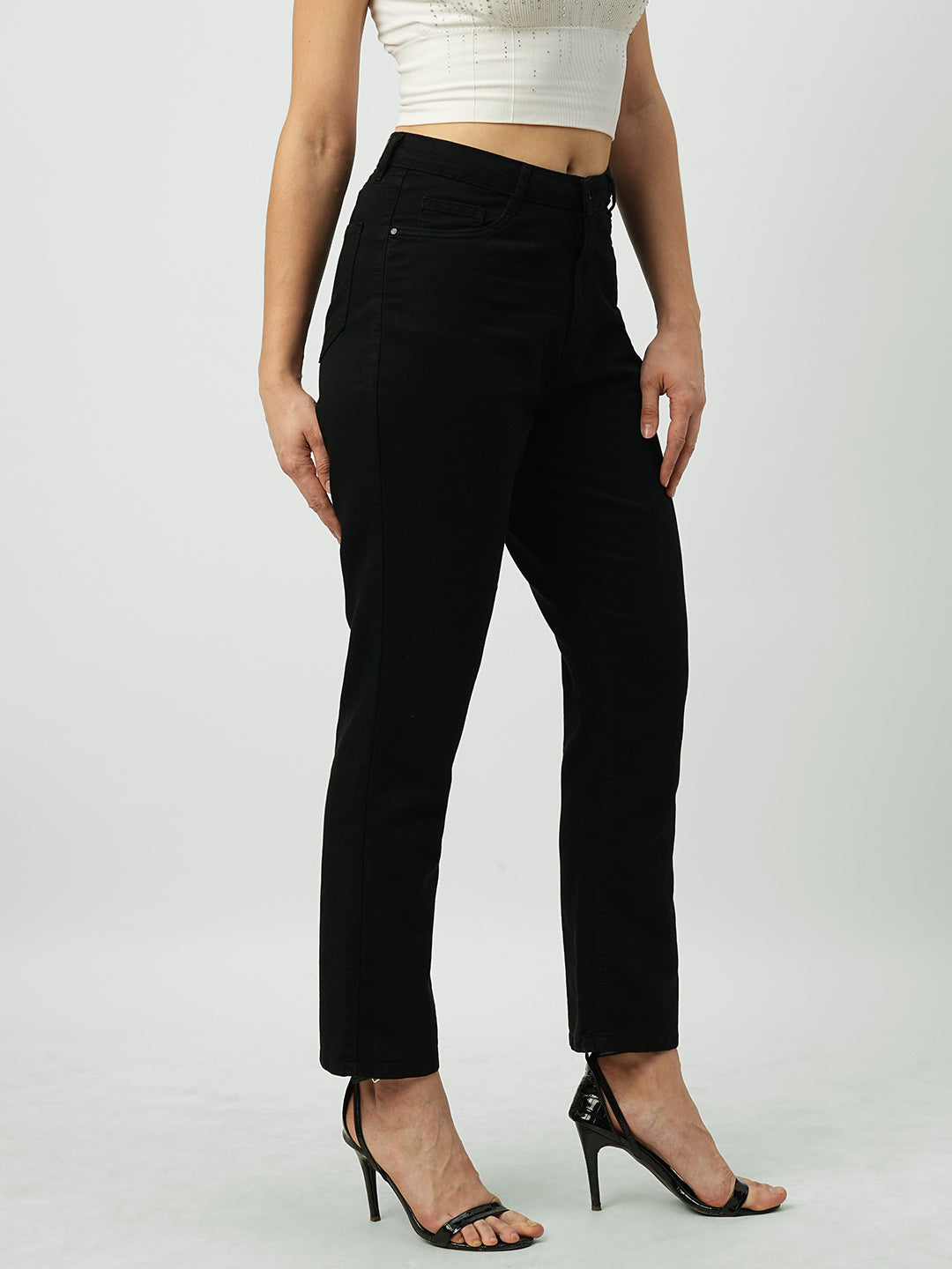 Women Black High-Rise Straight Fit Jeans