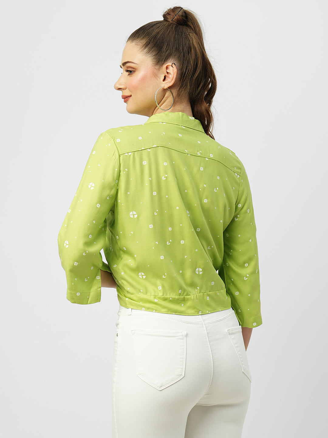 Women Leafy Printed Crop Shirt