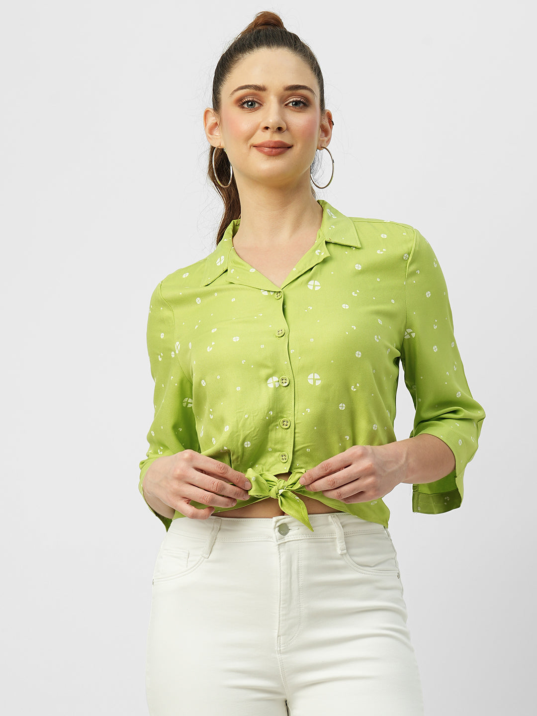 Women Leafy Printed Crop Shirt