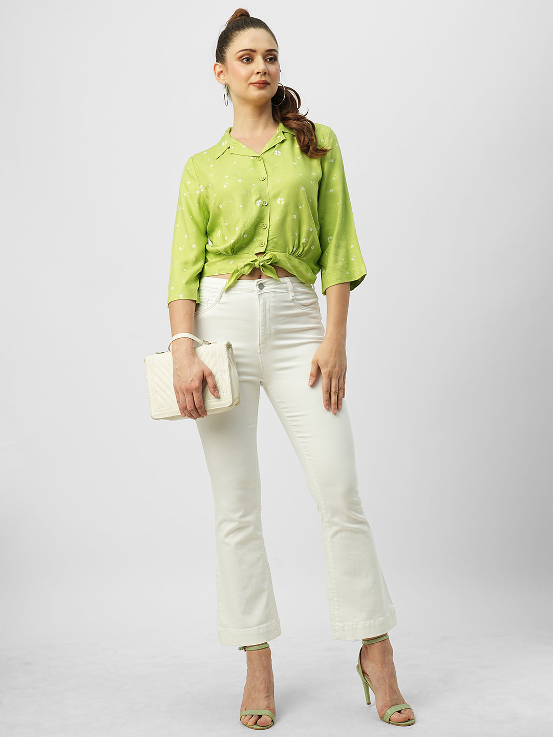 Women Leafy Printed Crop Shirt