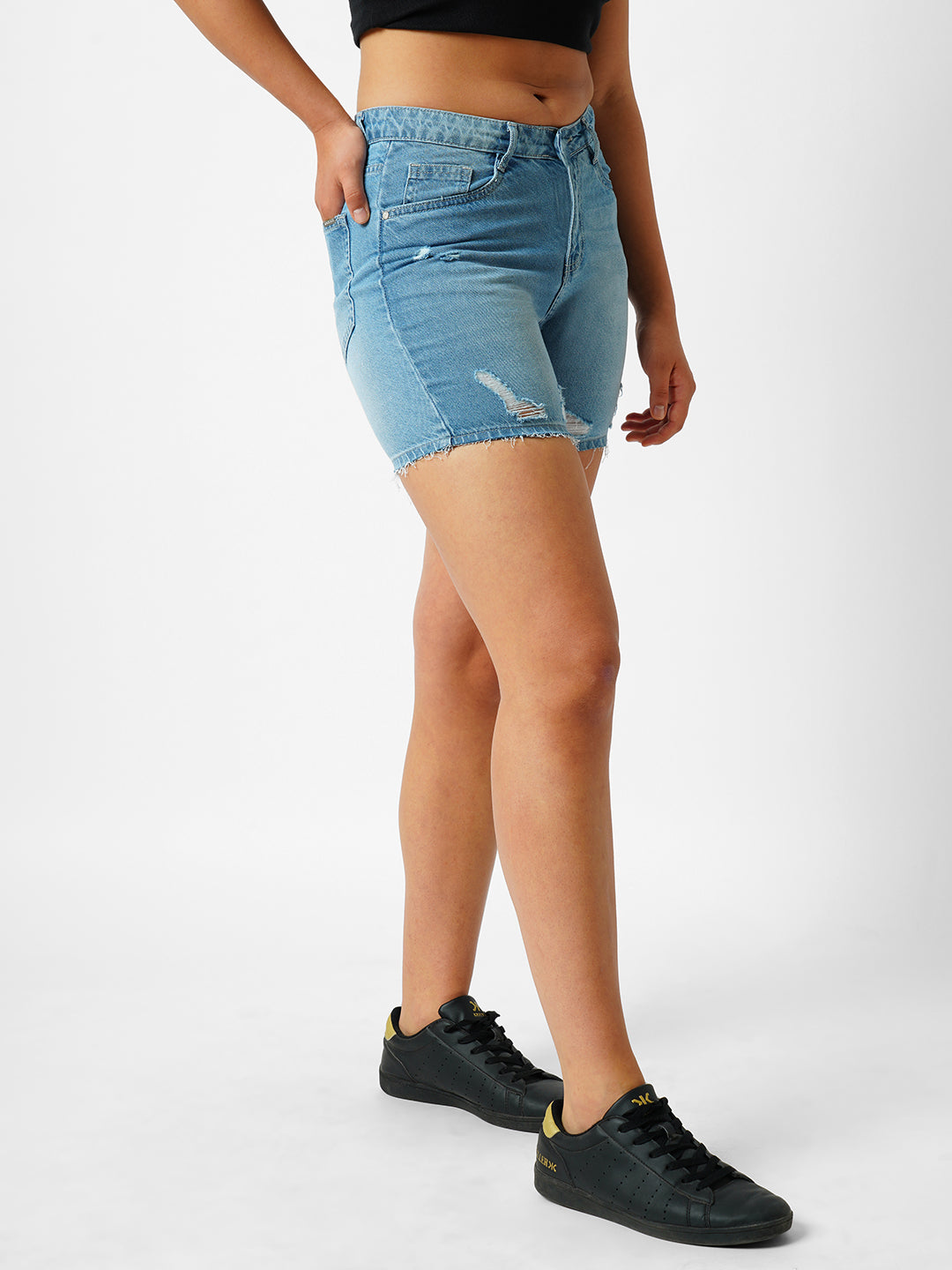 Women Light Blue High-Rise Slim Shorts
