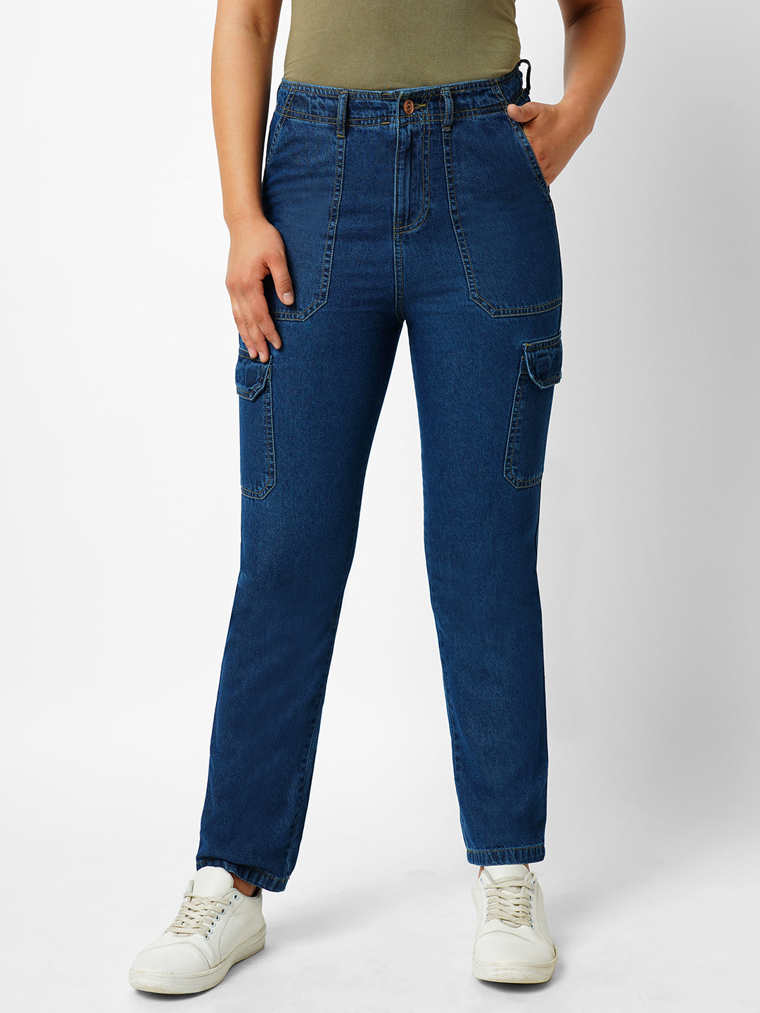 Women Blue Mid-Rise Skinny Cargo