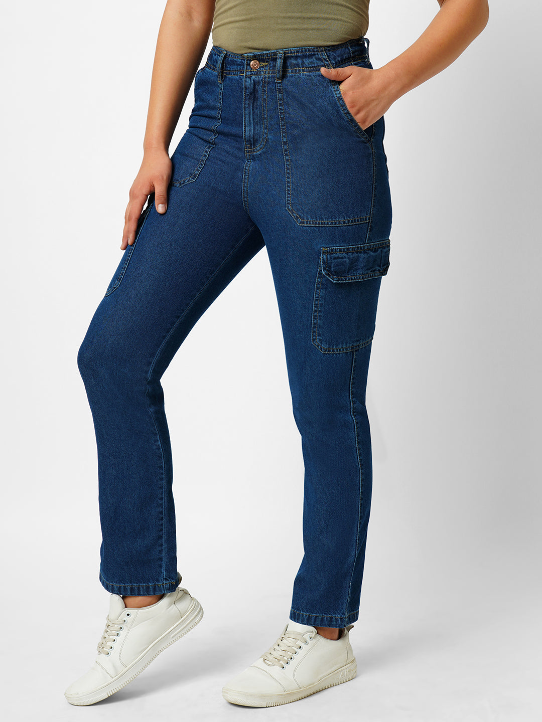 Women Blue Mid-Rise Cargo