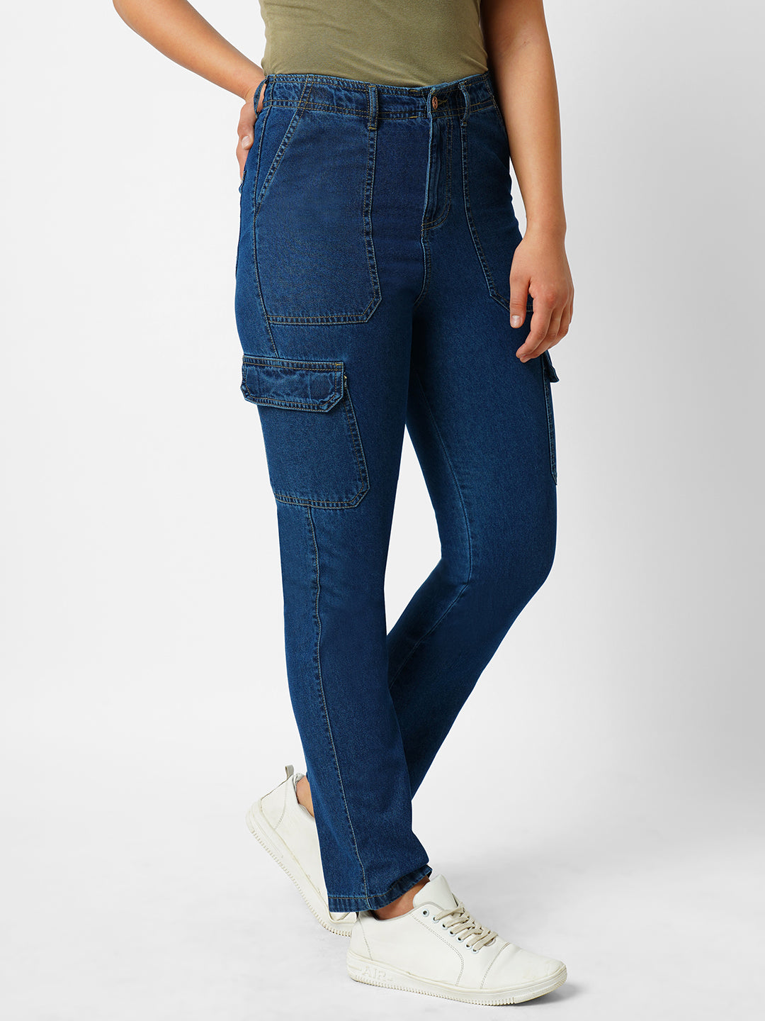 Women Blue Mid-Rise Skinny Cargo