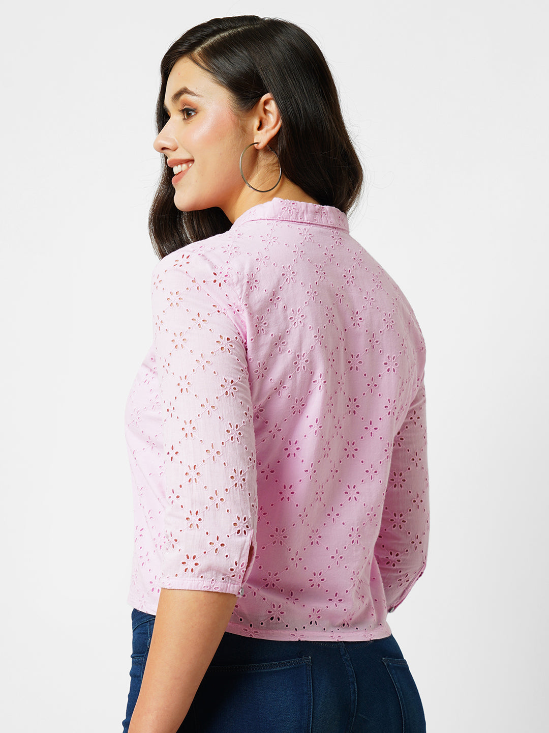 Women Lavender Slim Crop Shirt