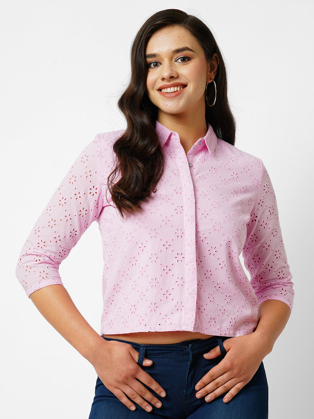 Women Lavender Slim Crop Shirt