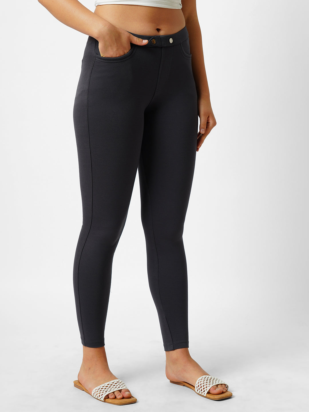 Women Charcoal High-Rise Skinny Treggings