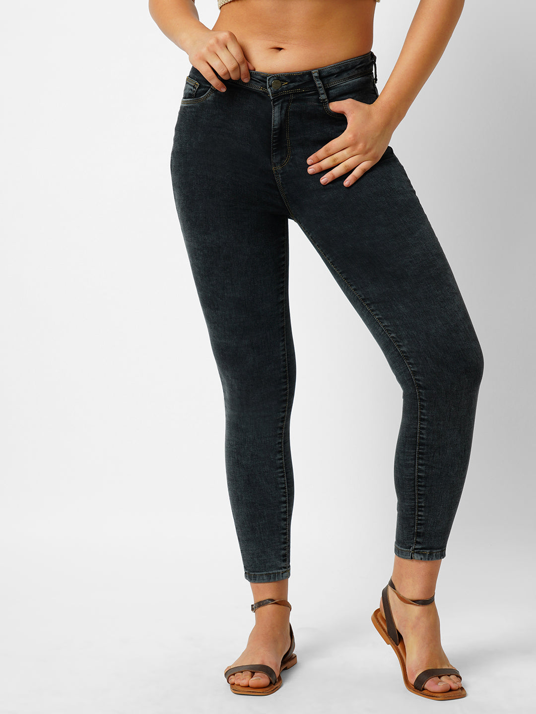 Women Dark Grey Mid-Rise Skinny Jeans